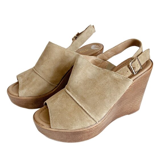 Mika Paoli Tan Suede Leather Wedge Sandles Size 6 - Picture 1 of 8